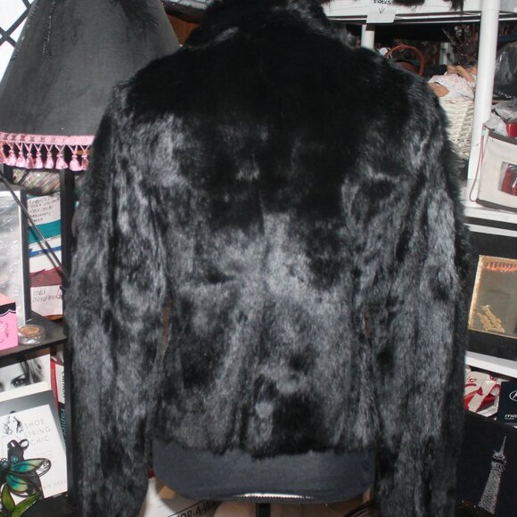 Glamorous Button Front Sheer Genuine Black  Rabbit Fur Jacket Coat - Picture 5 of 10